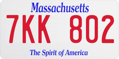 MA license plate 7KK802