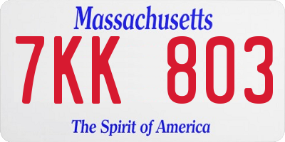 MA license plate 7KK803