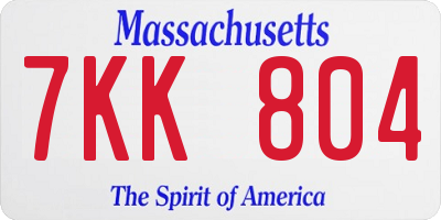 MA license plate 7KK804