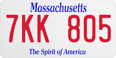 MA license plate 7KK805