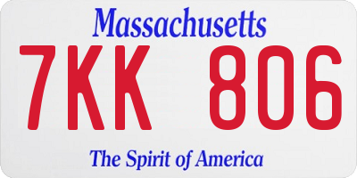 MA license plate 7KK806