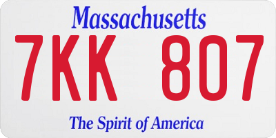 MA license plate 7KK807