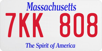 MA license plate 7KK808