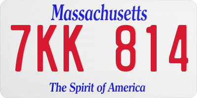 MA license plate 7KK814