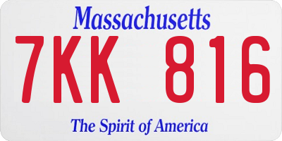 MA license plate 7KK816