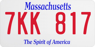 MA license plate 7KK817
