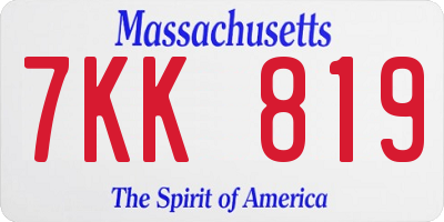 MA license plate 7KK819