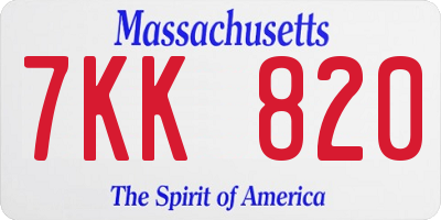 MA license plate 7KK820