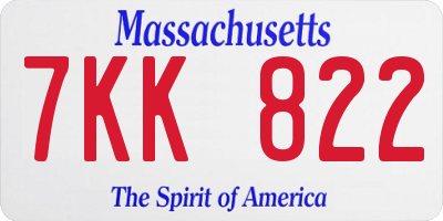 MA license plate 7KK822