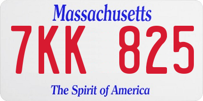 MA license plate 7KK825
