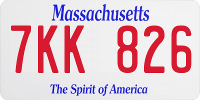 MA license plate 7KK826