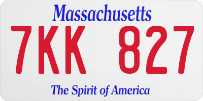 MA license plate 7KK827