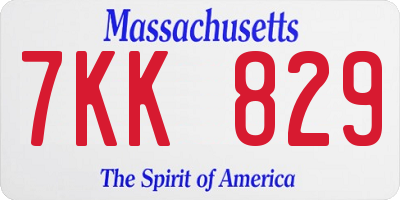MA license plate 7KK829