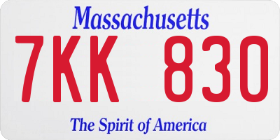 MA license plate 7KK830