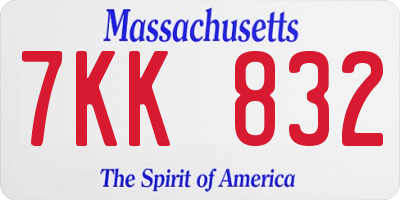 MA license plate 7KK832