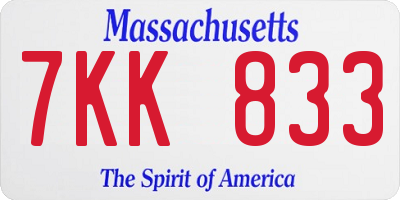 MA license plate 7KK833