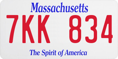 MA license plate 7KK834