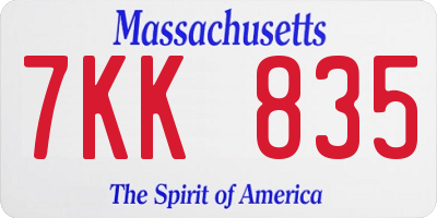 MA license plate 7KK835
