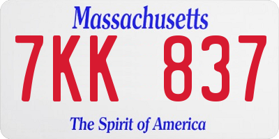 MA license plate 7KK837