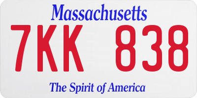 MA license plate 7KK838