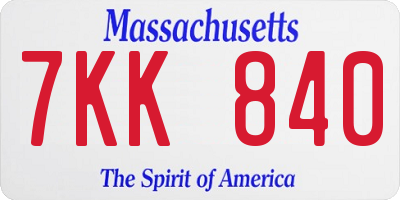 MA license plate 7KK840