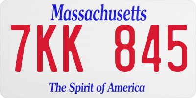 MA license plate 7KK845