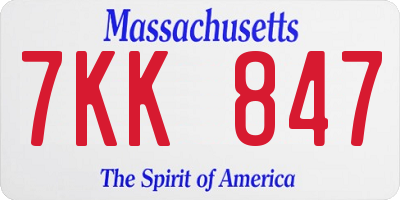 MA license plate 7KK847