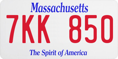 MA license plate 7KK850