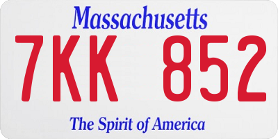MA license plate 7KK852