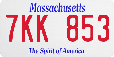 MA license plate 7KK853