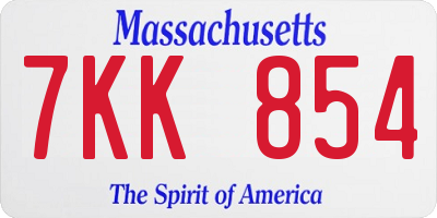 MA license plate 7KK854
