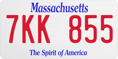 MA license plate 7KK855