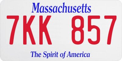 MA license plate 7KK857