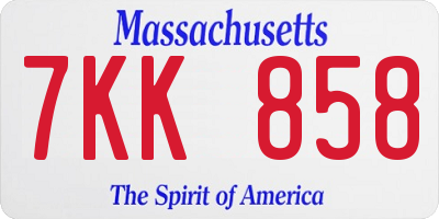 MA license plate 7KK858