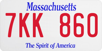 MA license plate 7KK860