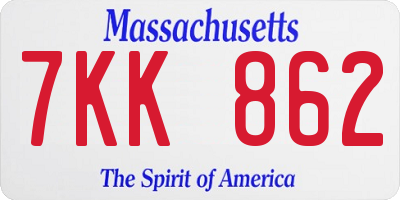 MA license plate 7KK862