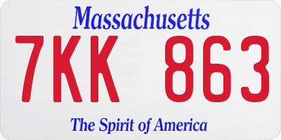 MA license plate 7KK863