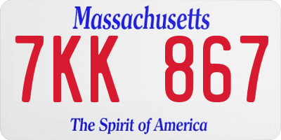 MA license plate 7KK867