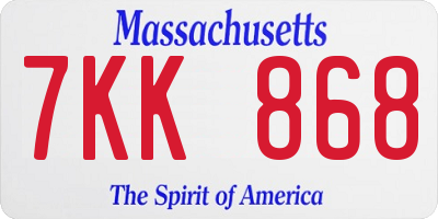 MA license plate 7KK868