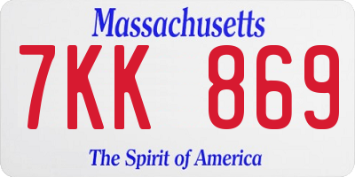 MA license plate 7KK869