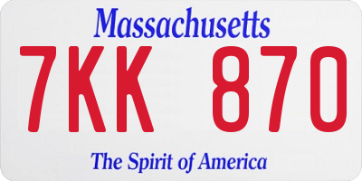 MA license plate 7KK870