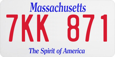 MA license plate 7KK871