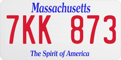 MA license plate 7KK873