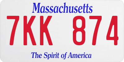 MA license plate 7KK874