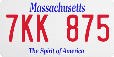MA license plate 7KK875