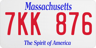 MA license plate 7KK876