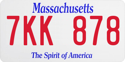 MA license plate 7KK878