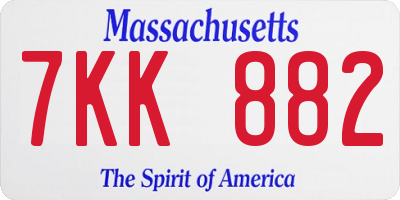 MA license plate 7KK882