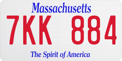 MA license plate 7KK884
