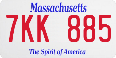 MA license plate 7KK885